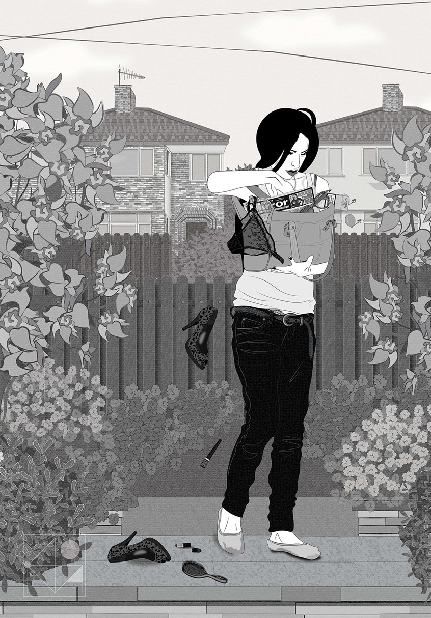 illustration of Illustration inspired by the book by Janis Winehouse ‘Loving Amy. A Mother’s story’. Personal Project.
Illustration to the quote: 'She unhooked one strap of her over-the-shoulder bag, rummaged around in the make-up and notepads and yanked out this bronze statue. ‘Here it is’, she said, gripping it in her outstretched hand. ‘It’s for you’.’
