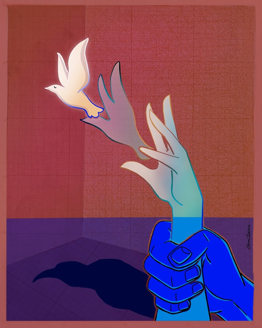 illustration of This illustration was created to celebrate Women’s Day, as a wish for all women to remember that liberation is always a possibility. Whether it’s breaking free from a partner, a friend, a family member, a job, or even a country, what truly matters is that only women can nourish their own freedom!