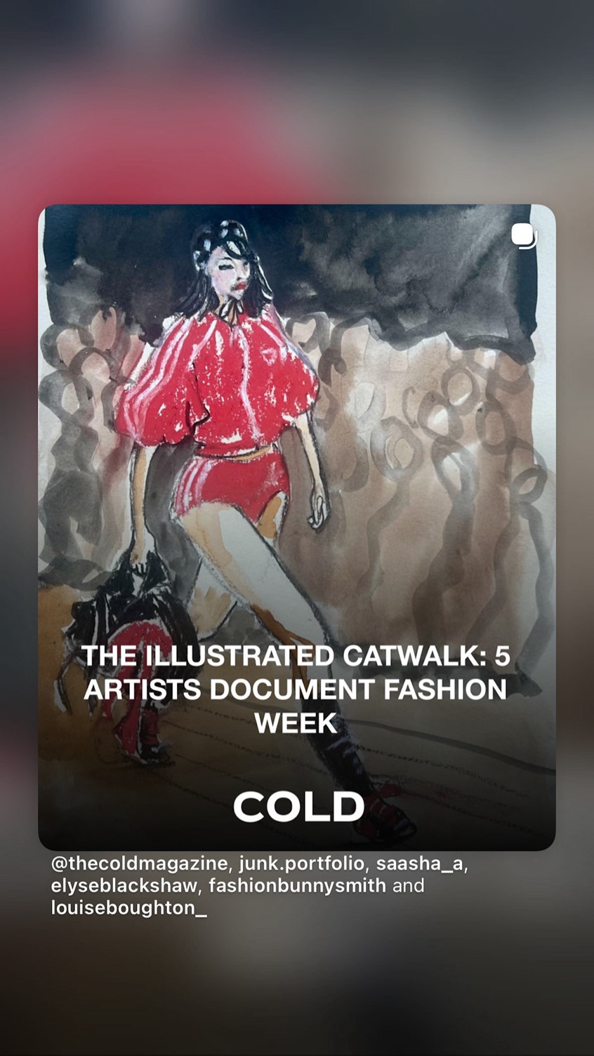 illustration of Contributed Catwalk illustrations of the A/W26 Simone Rocha Catwalk Show for COLD magazines article on fashion illustration at London Fashion Week 2026. My illustration was used for the cover of the article.