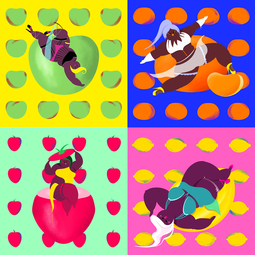 illustration of A series of four striking, vector-based illustrations exploring femininity through fruit, color, and composition.
These illustrations are designed to be versatile and highly eye-catching.
Playful without being naïve, sensual without being explicit—this series invites brands to communicate with confidence, humor, and a touch of provocation.