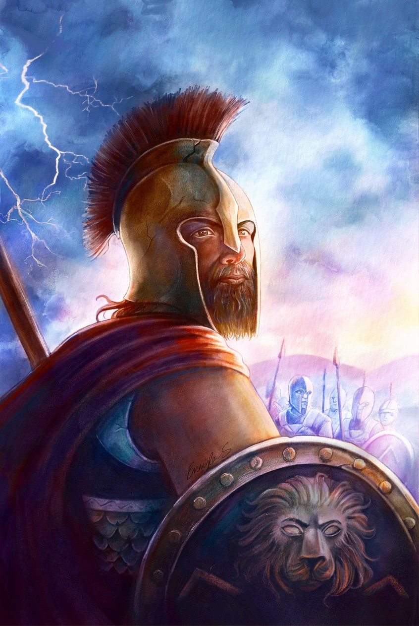illustration of Watercolor painting with digital paint over. This book cover illustration features an ancient Spartan hero: King Leonidas.
The original watercolor painting (12