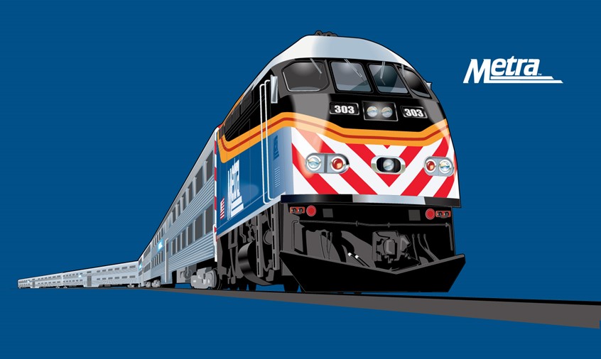 illustration of Train illustration for Chicago Metra Rail Line.
Metra is the commuter rail system in the Chicago metropolitan area serving the city of Chicago.
F40PHM-2 locomotives from the Progress Rail plant in Patterson, Ga. These F40 locomotives feature a short nose and a more sloped cab, a consequence of new crash standards to improve safety for the engineers.
